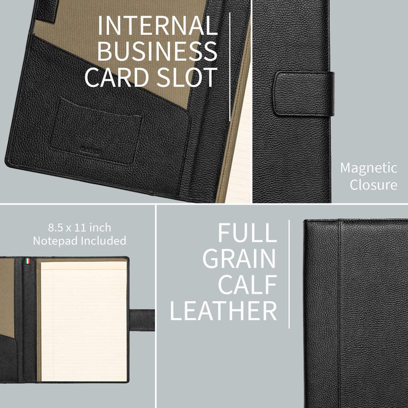 Maruse Italian Leather Executive Padfolio, Folder Organizer with Magnetic Closure and Writing Pad, Handmade in Italy, Black - Image 3